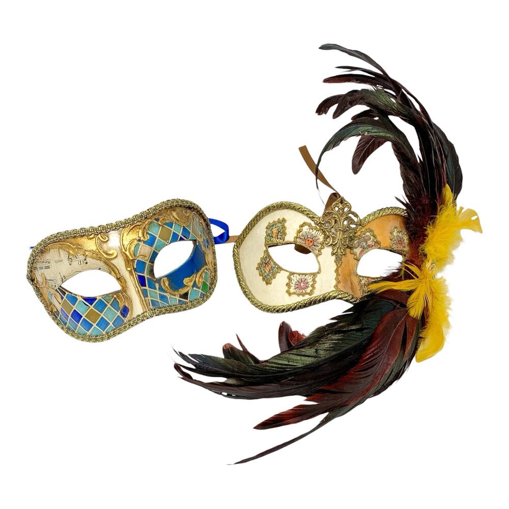 Bertolini Venice Venetian Masquerade Masks Set of 2 Handmade Italy